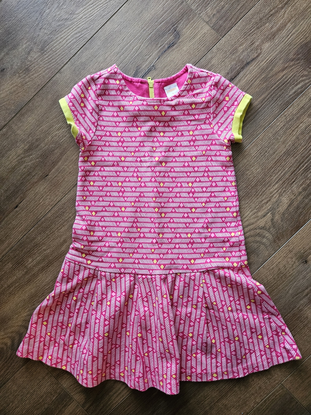 Girls' Sz 6 Gymboree Pink Geometric Short-Sleeve Dress with Yellow Trim